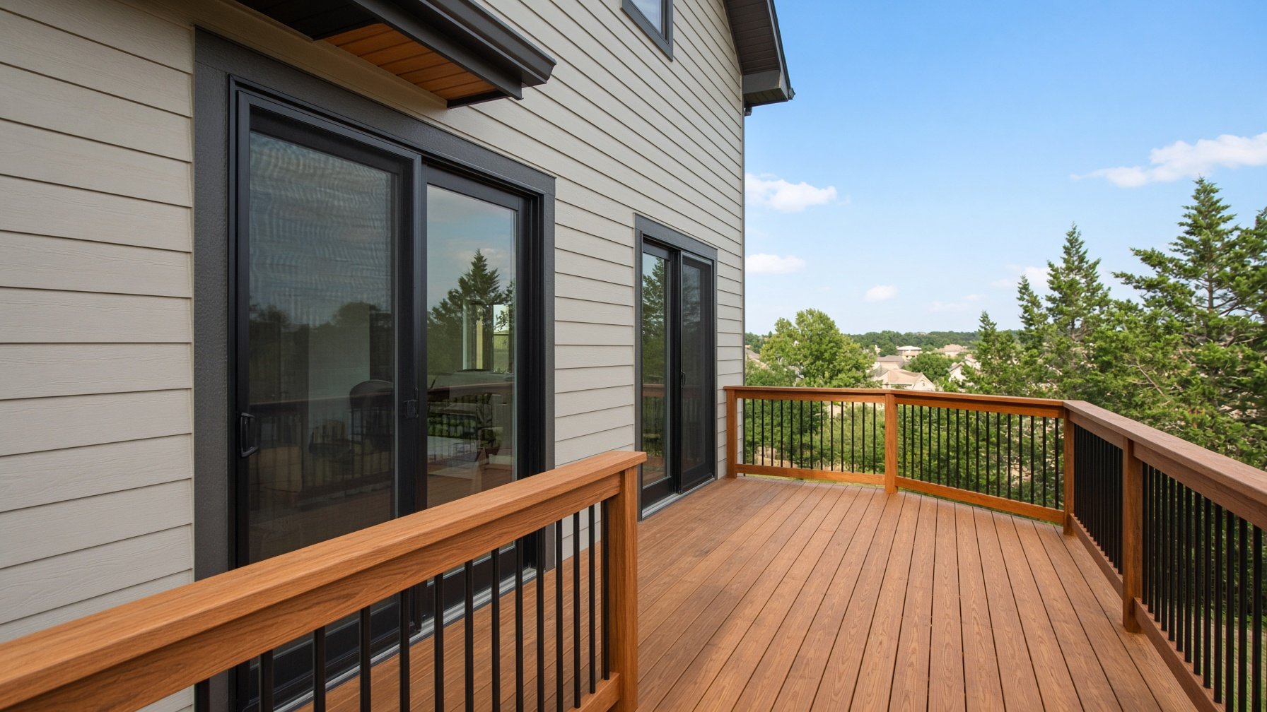 Natural cedar deck and railing on a modern house